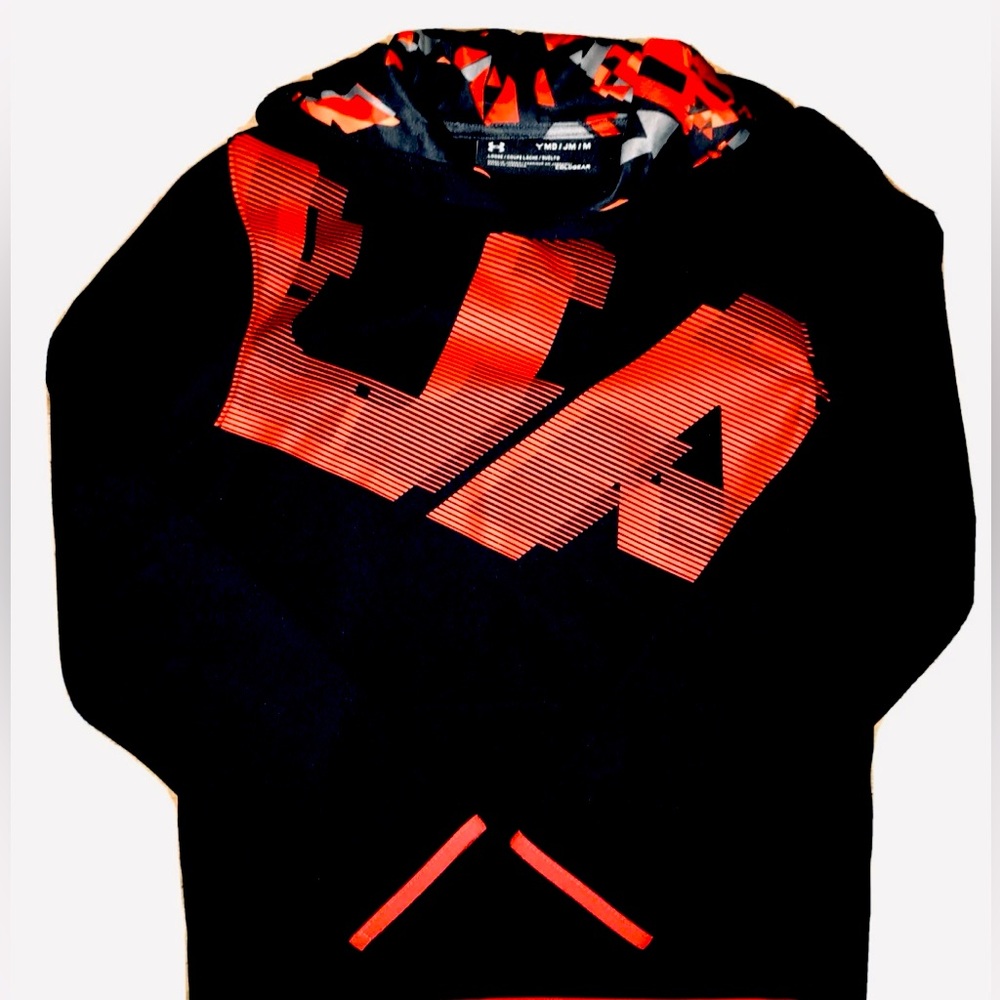 Under Armour Cold Gear Loose Hoodie Black W/Red Accents Boys Size YMD